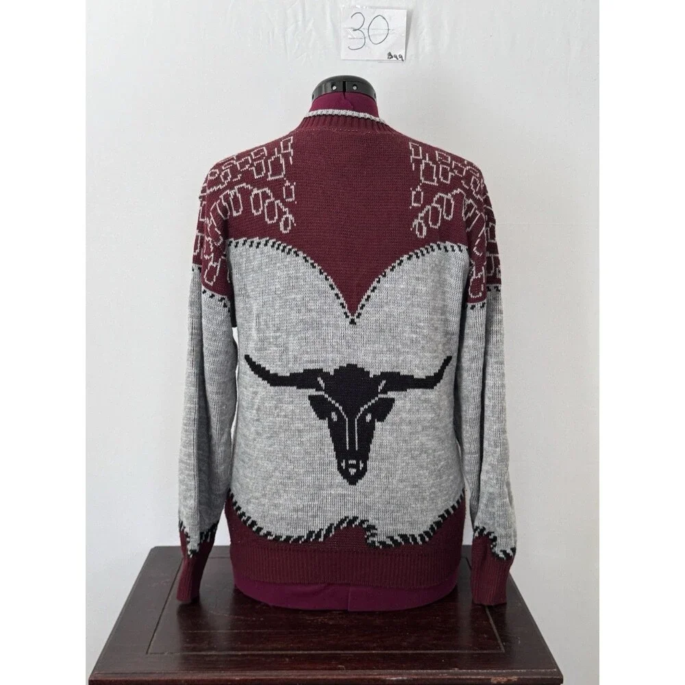 Vintage Madman Longhorn Steer Western Sweater USA Ranch Cowboy Size Large